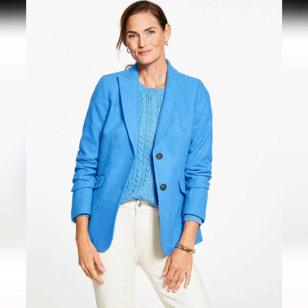 Talbots NEW Women's Shetland Blazer Pond Blue Size 10 Wool Blend